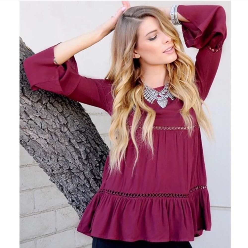 Haute Society Burgundy Bell Sleeved Blouse